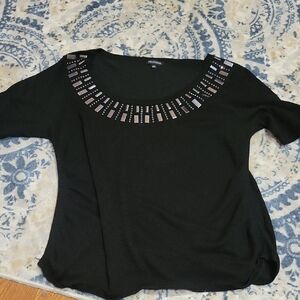 Notations Black Tee with Silver Detailing